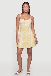 Floral Lace Up Back Bustier Skater Dress