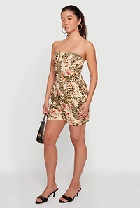 Floral Leopard Print Smocked Back Romper