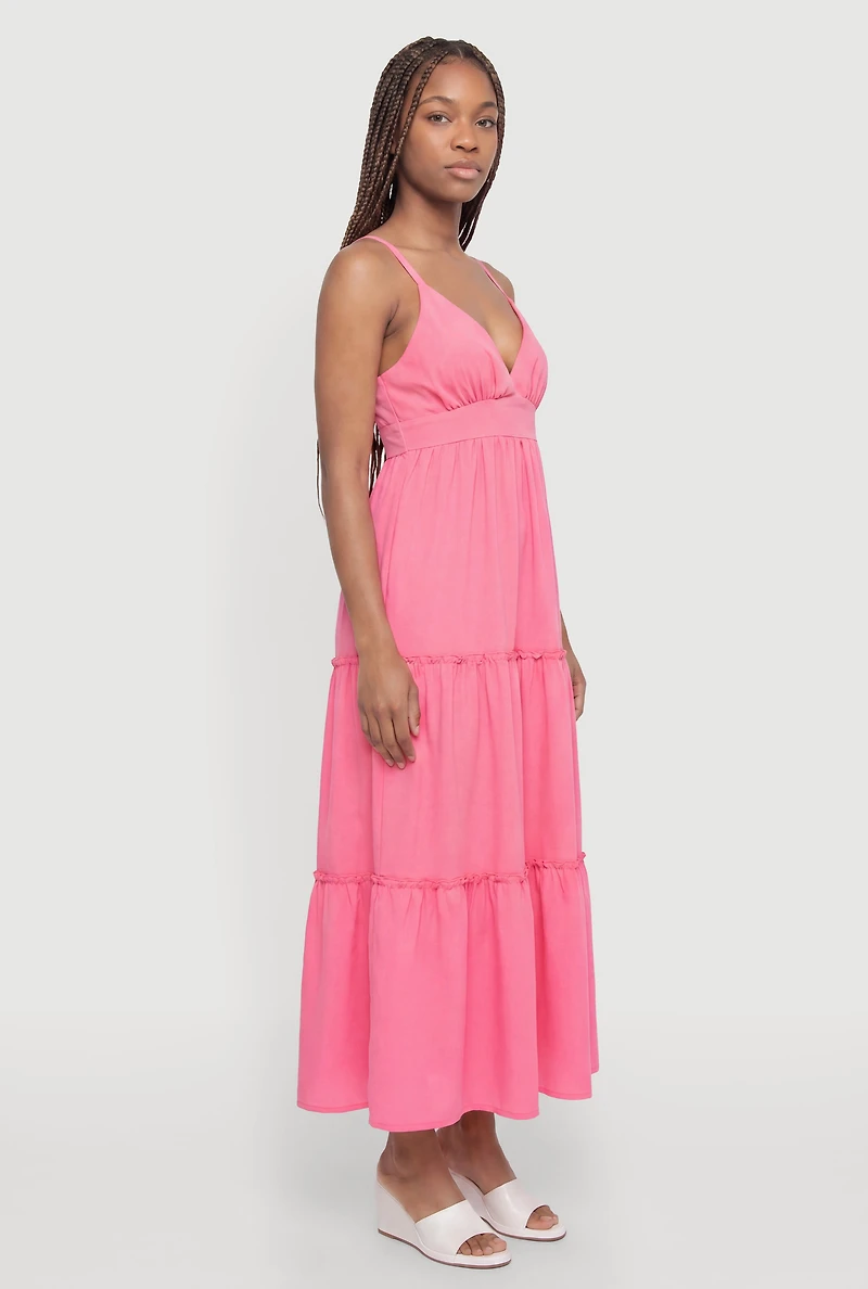 Sleeveless Cross Back Ruffle Tiered Maxi Dress