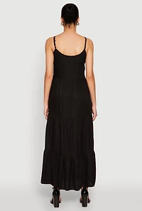 Womens Scoop Neck Tiered Maxi Dress, Black, Size M