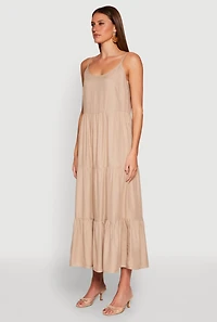 Womens Scoop Neck Tiered Maxi Dress,