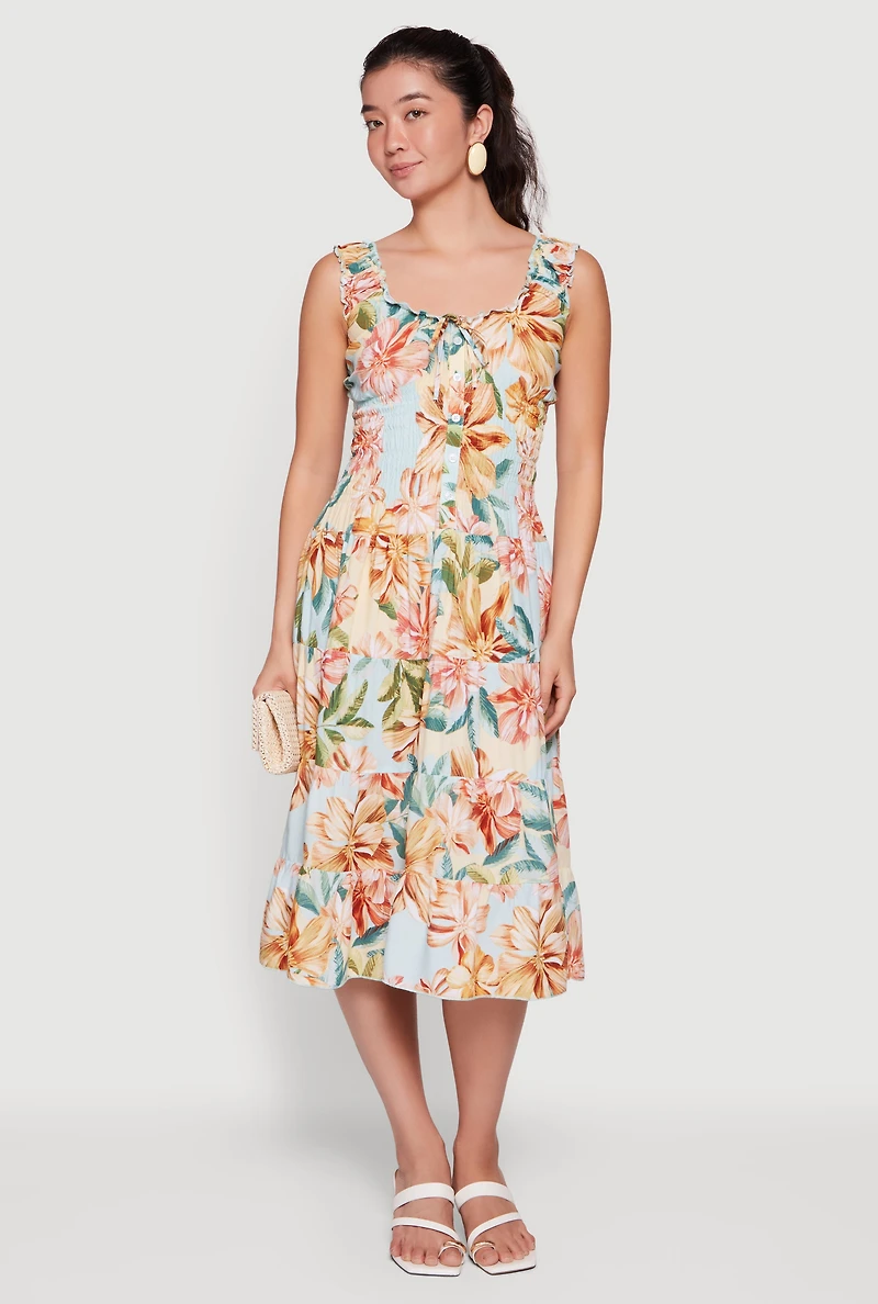 Floral Print Ruffle Tiered Midi Dress
