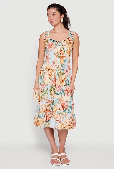 Floral Print Ruffle Tiered Midi Dress