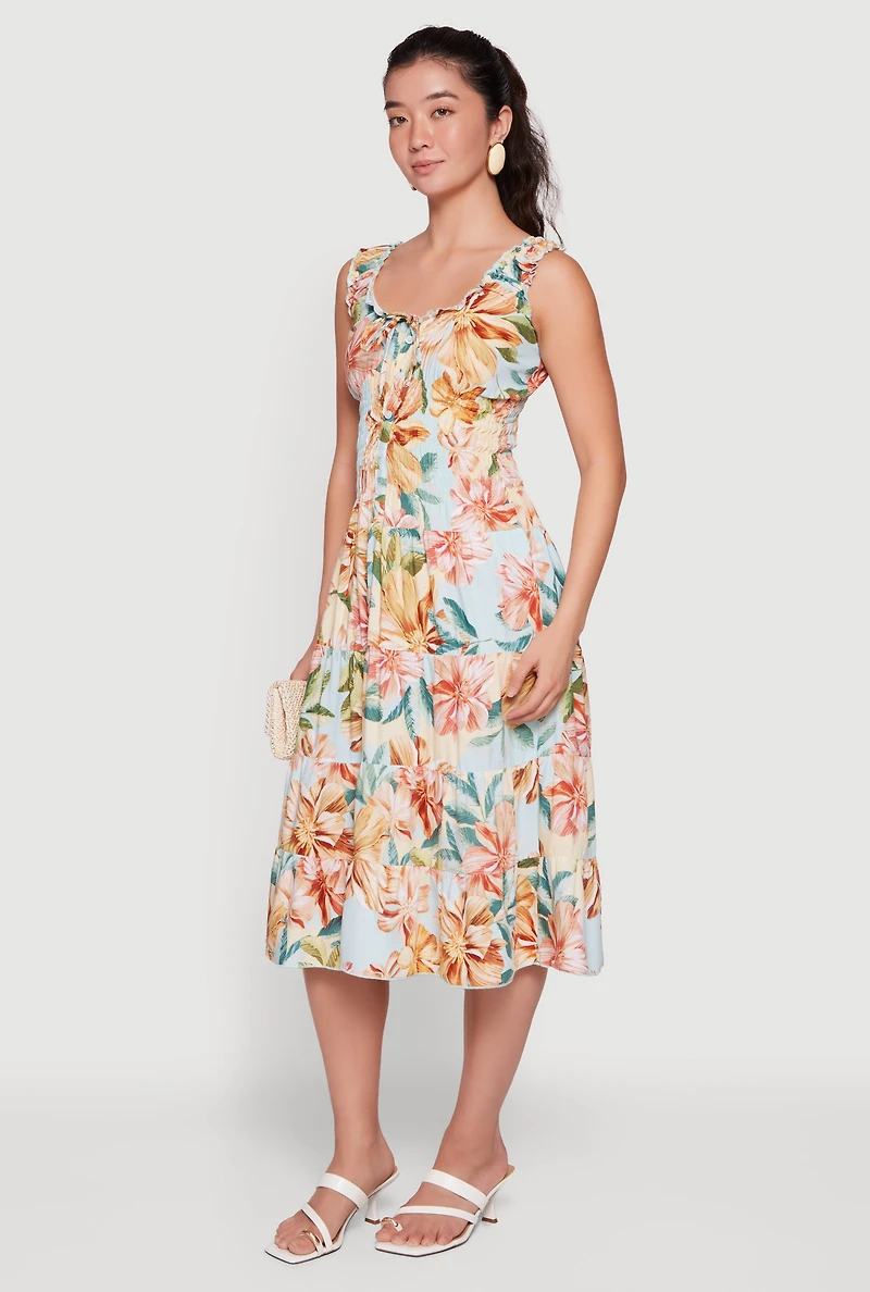Floral Print Ruffle Tiered Midi Dress