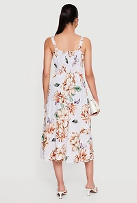 Floral Smocked Waist Ruffle Tiered Midi Dress