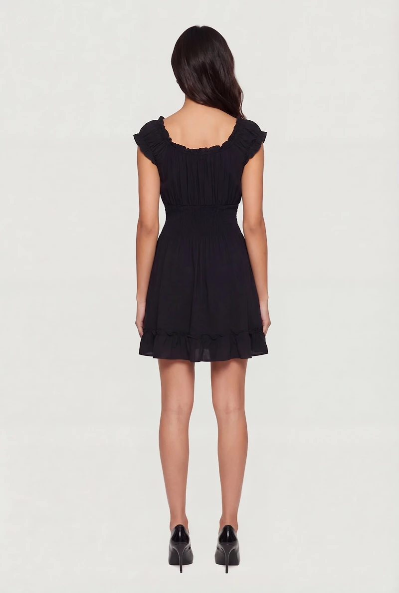 Square Neck Smocked Waist Peasant Dress