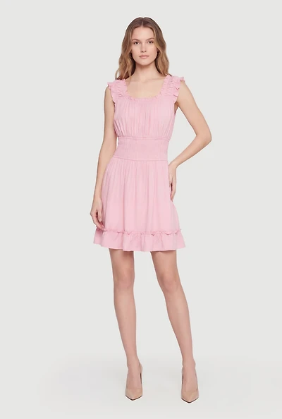 Square Neck Smocked Waist Peasant Dress