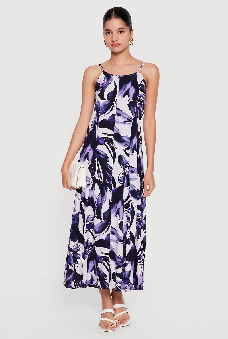 Floral Print Tie Back Detail Smocked Maxi Dress