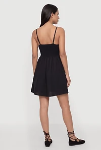 Smocked Tie Front Sleeveless Mini Dress