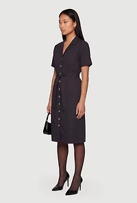 Poplin Tie Waist Belted Button Front Dress