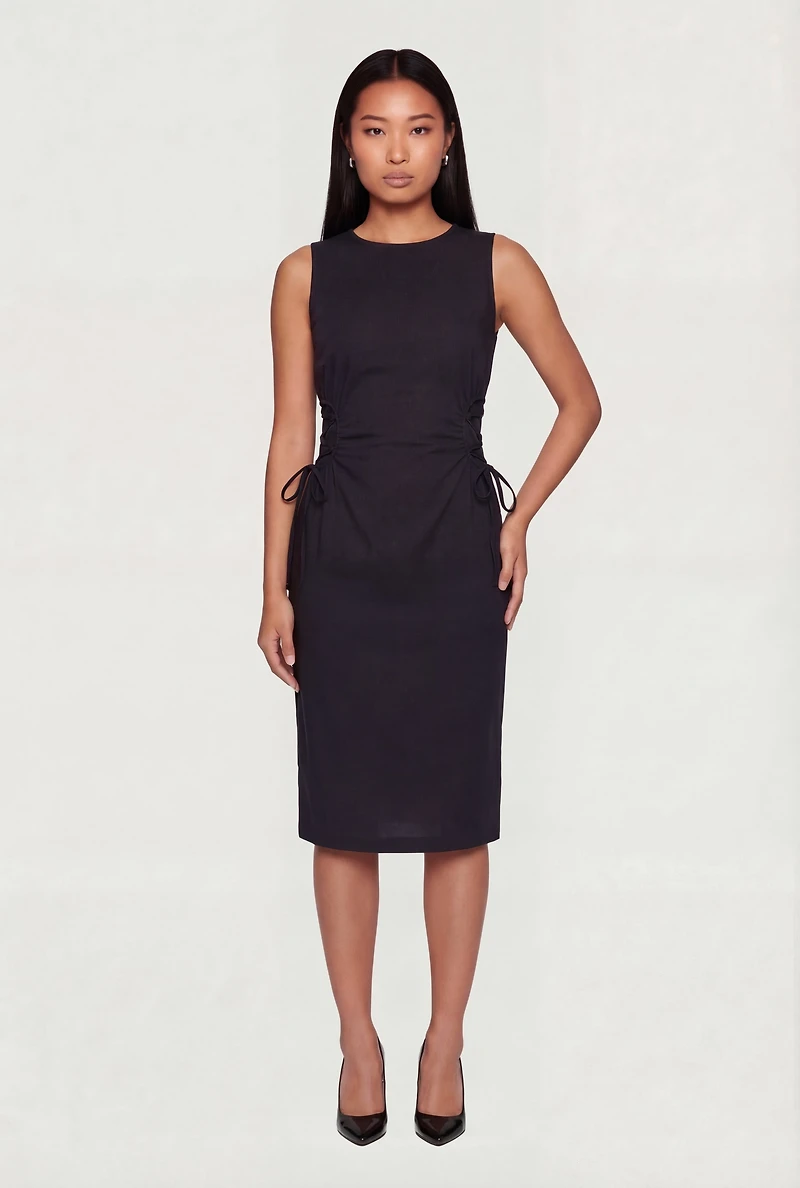 Lace Up Side Detail Sleeveless Midi Dress