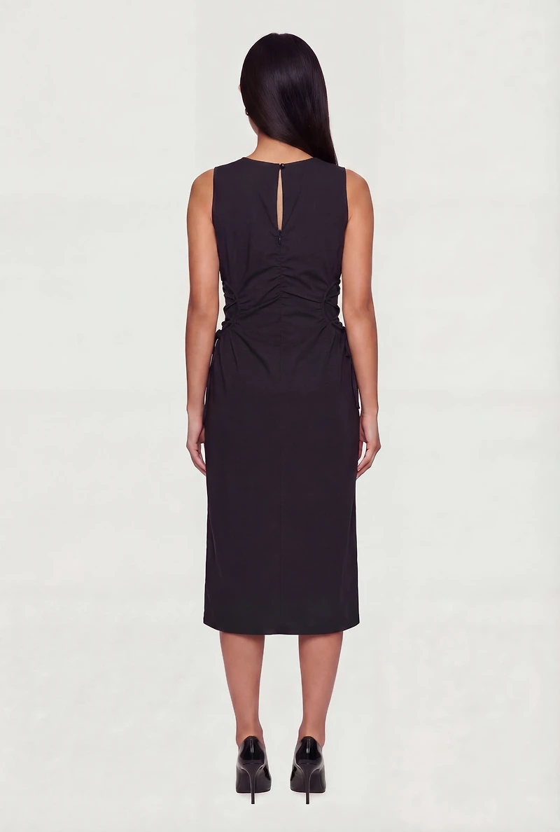 Lace Up Side Detail Sleeveless Midi Dress