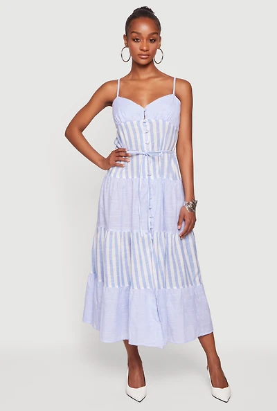 Striped Cami Maxi Dress with Tie Waist Belt
