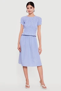 Gingham Puff Sleeve Smocked Midi Dress