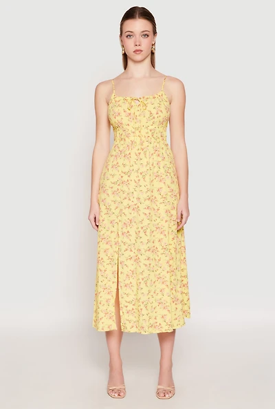 Floral Double Slit Midi Dress