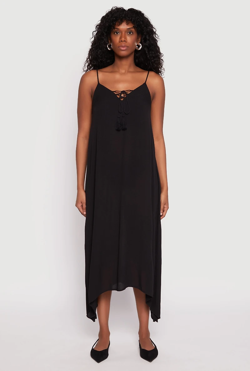 Womens Lace Up Sharkbite Hem Maxi Dress, Black, Size S