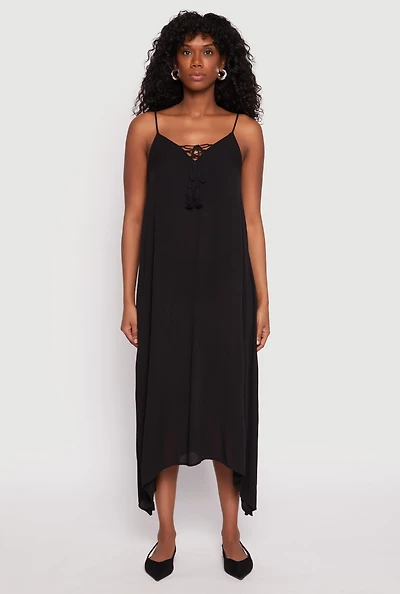 Womens Lace Up Sharkbite Hem Maxi Dress, Black, Size M