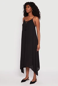 Womens Lace Up Sharkbite Hem Maxi Dress, Black,