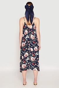 Womens Floral Sharkbite Hem V Neck Dress, Blue, Size M