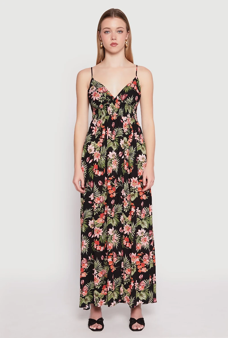 Womens Floral Print Empire Waist Maxi Dress, Multi, Size S