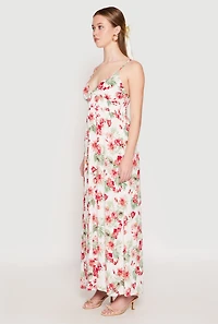 Womens Floral Print Empire Waist Maxi Dress, White, Size S