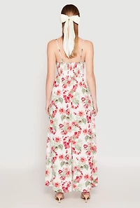 Womens Floral Print Empire Waist Maxi Dress, White, Size S