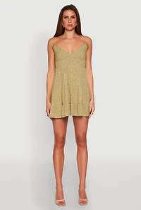 Womens Ditsy Floral Print Tiered Dress, Green, Size S