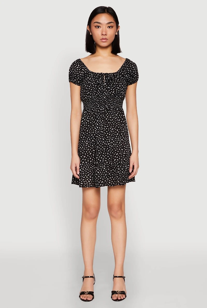 Womens Floral Peasant Mini Dress,