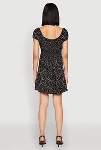 Womens Floral Peasant Mini Dress, Black, Size M