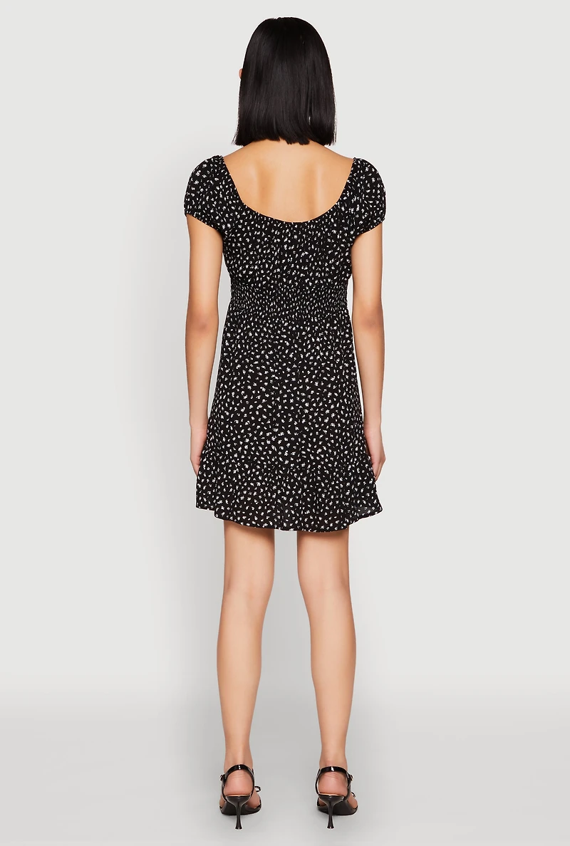 Womens Floral Peasant Mini Dress,