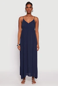 Womens V Neck Double Slit Maxi Dress, Blue, Size S