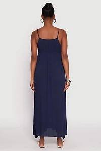 Womens V Neck Double Slit Maxi Dress, Blue, Size S