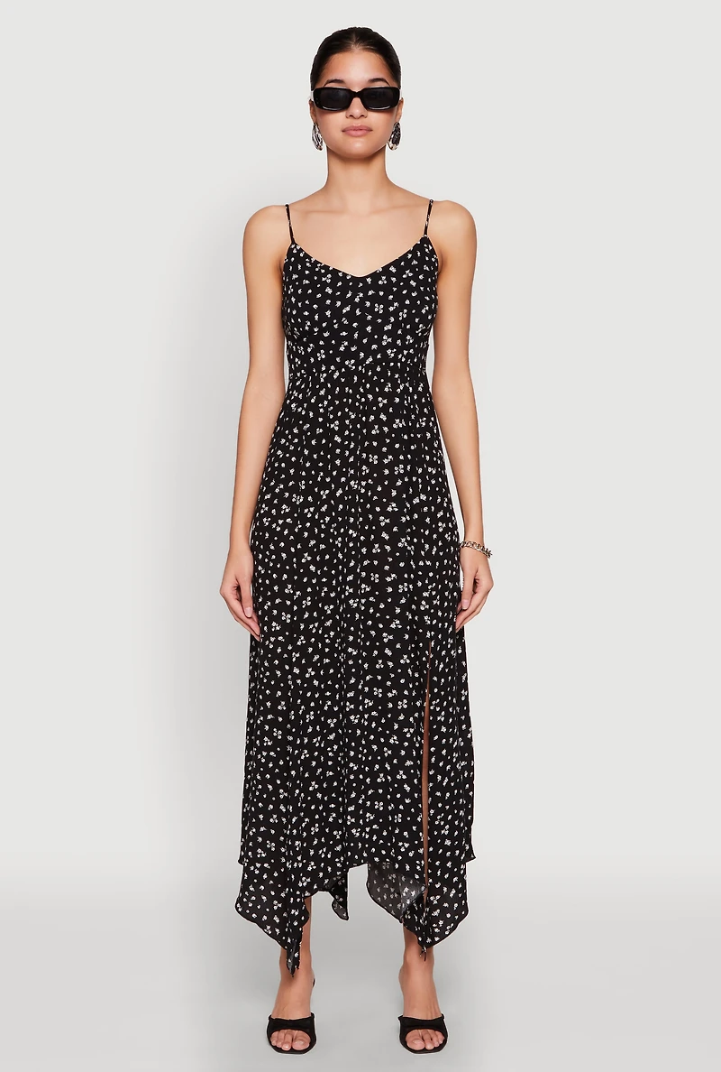 Womens Floral Print Slit Hem Maxi Dress, S