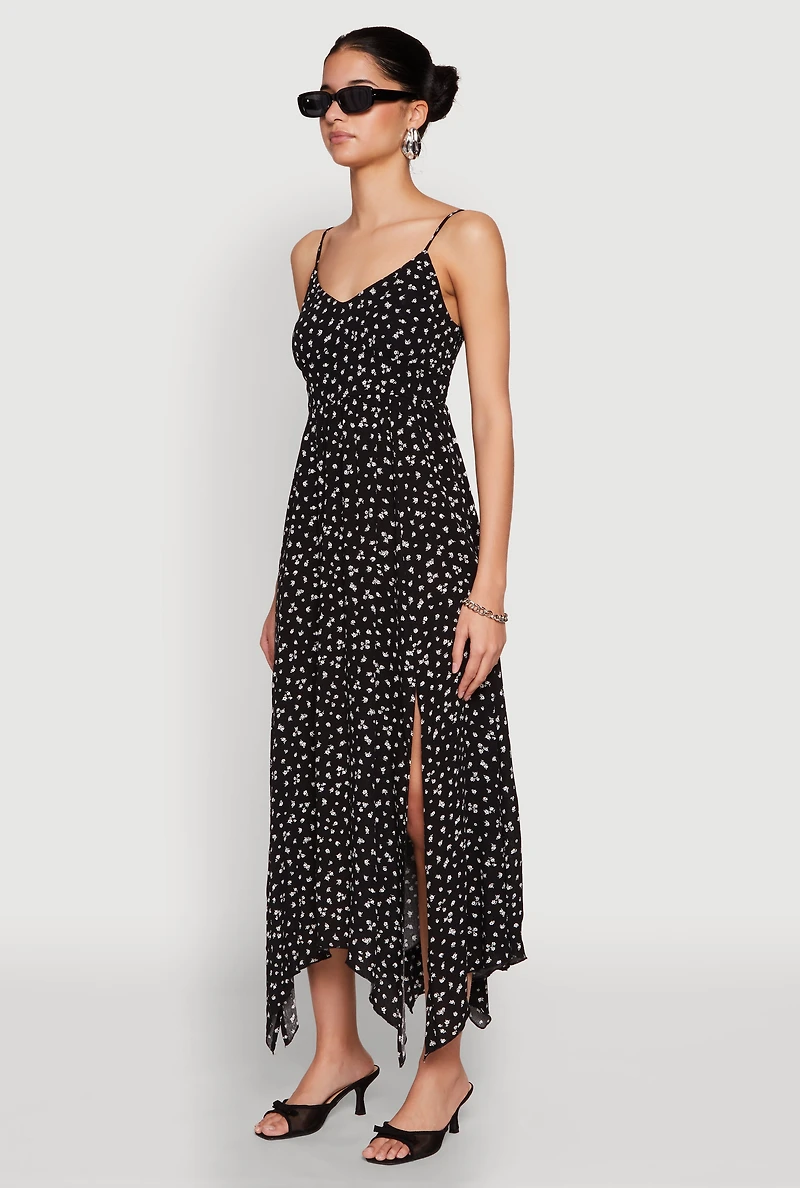 Womens Floral Print Slit Hem Maxi Dress, S