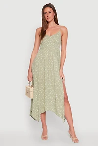 Womens Floral Print Slit Hem Maxi Dress, Green, Size S