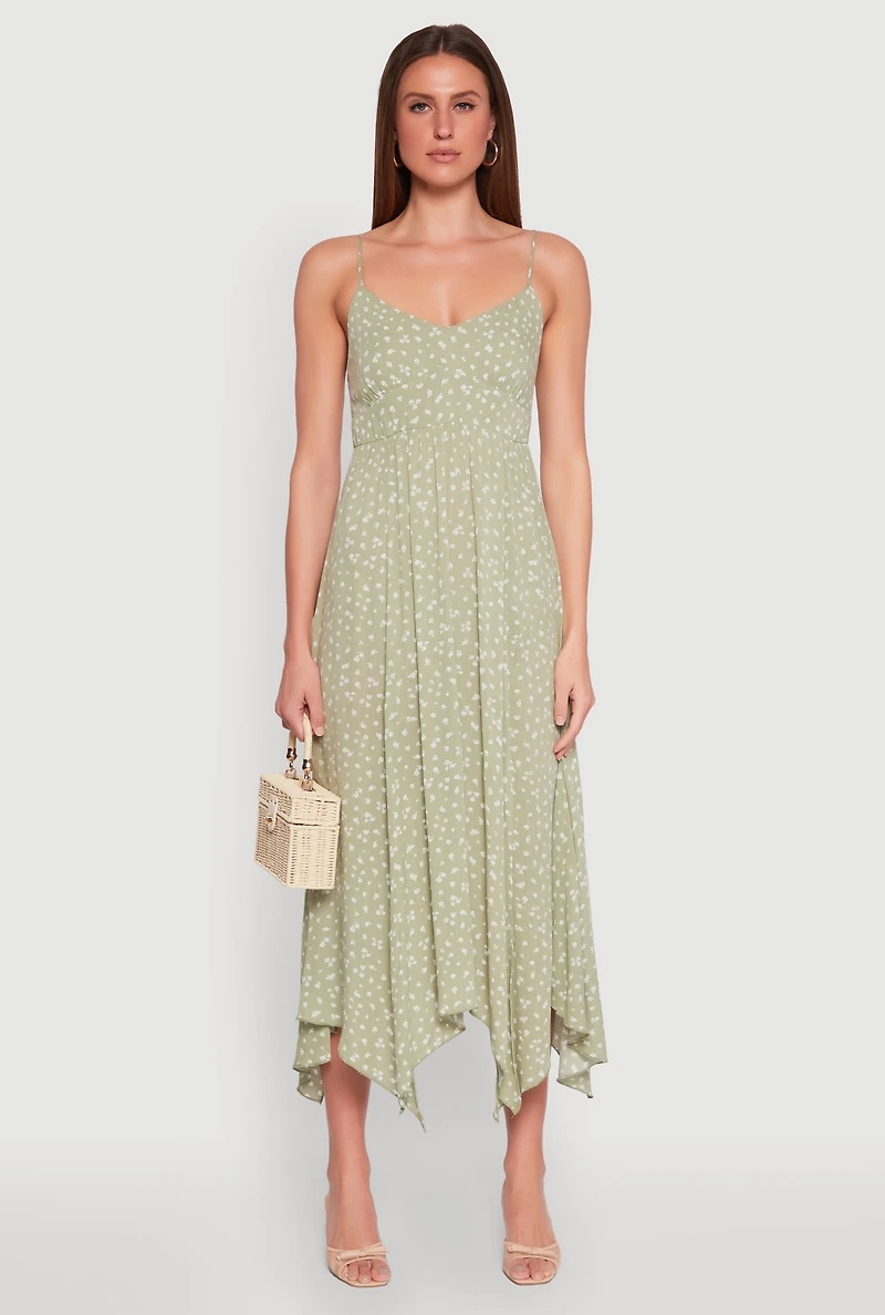 Womens Floral Print Slit Hem Maxi Dress, Green, Size S