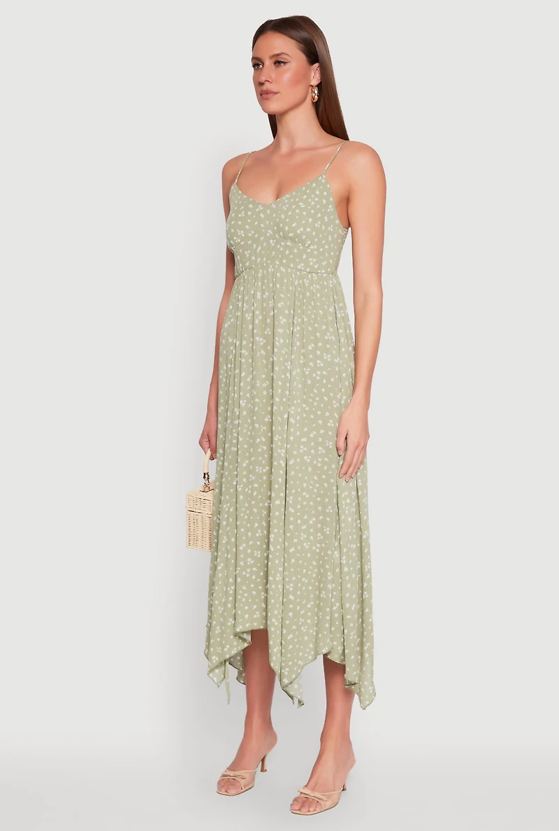 Womens Floral Print Slit Hem Maxi Dress, Green, Size S