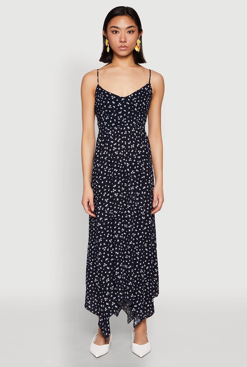 Womens Floral Print Slit Hem Maxi Dress, Blue, Size S