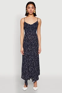 Womens Floral Print Slit Hem Maxi Dress, Blue, Size S