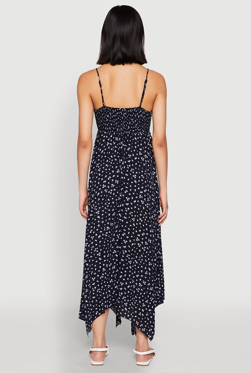 Womens Floral Print Slit Hem Maxi Dress, Blue, Size M