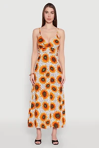 Womens Sunflower Print Empire Waist Dress, Multi, Size L