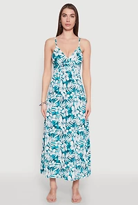 Womens Tropical Floral Print Empire Waist Maxi Dress, Multi, Size M