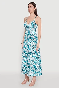 Womens Tropical Floral Print Empire Waist Maxi Dress, Multi, Size M