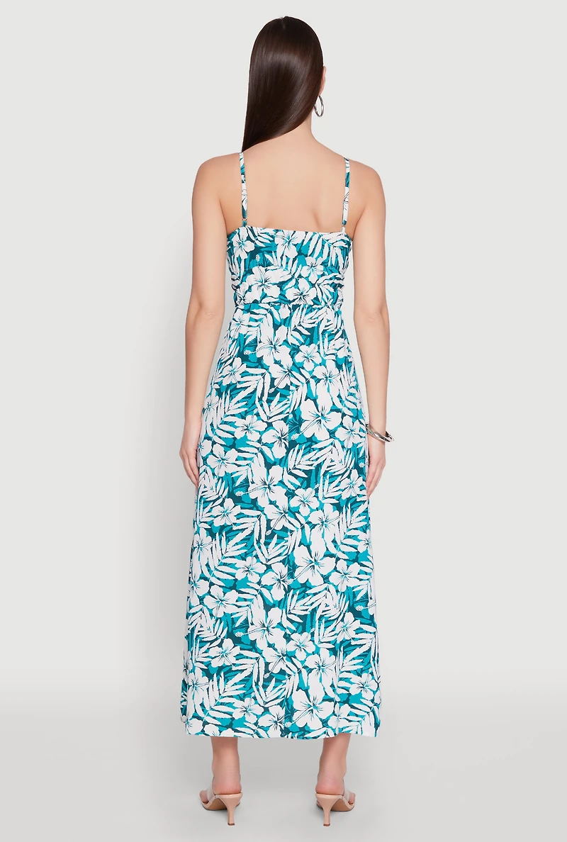 Womens Tropical Floral Print Empire Waist Maxi Dress, Multi, Size M