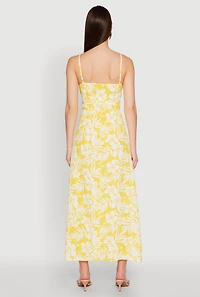 Womens Tropical Floral Print Empire Waist Maxi Dress, Yellow, Size M