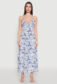 Womens Tropical Floral Print Empire Waist Maxi Dress, L