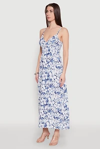 Womens Tropical Floral Print Empire Waist Maxi Dress, L
