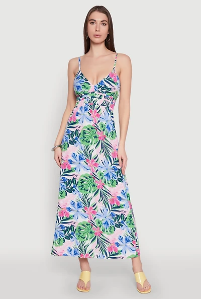 Womens Floral Graphic Print Empire Waist Maxi Dress, Multi,