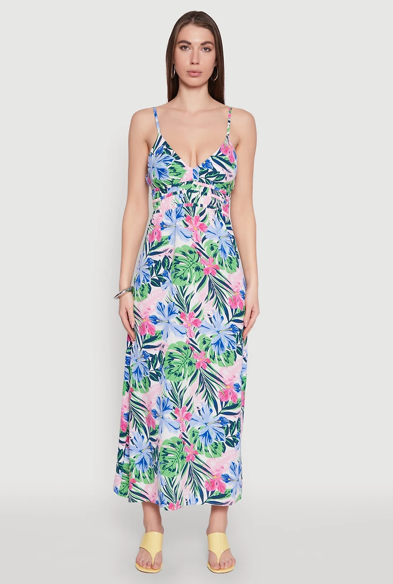Floral Graphic Print Empire Waist Maxi Dress