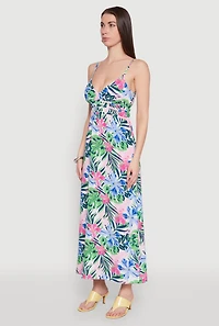 Floral Graphic Print Empire Waist Maxi Dress